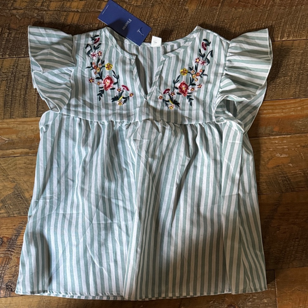 Floral Embroidered Striped Blouse